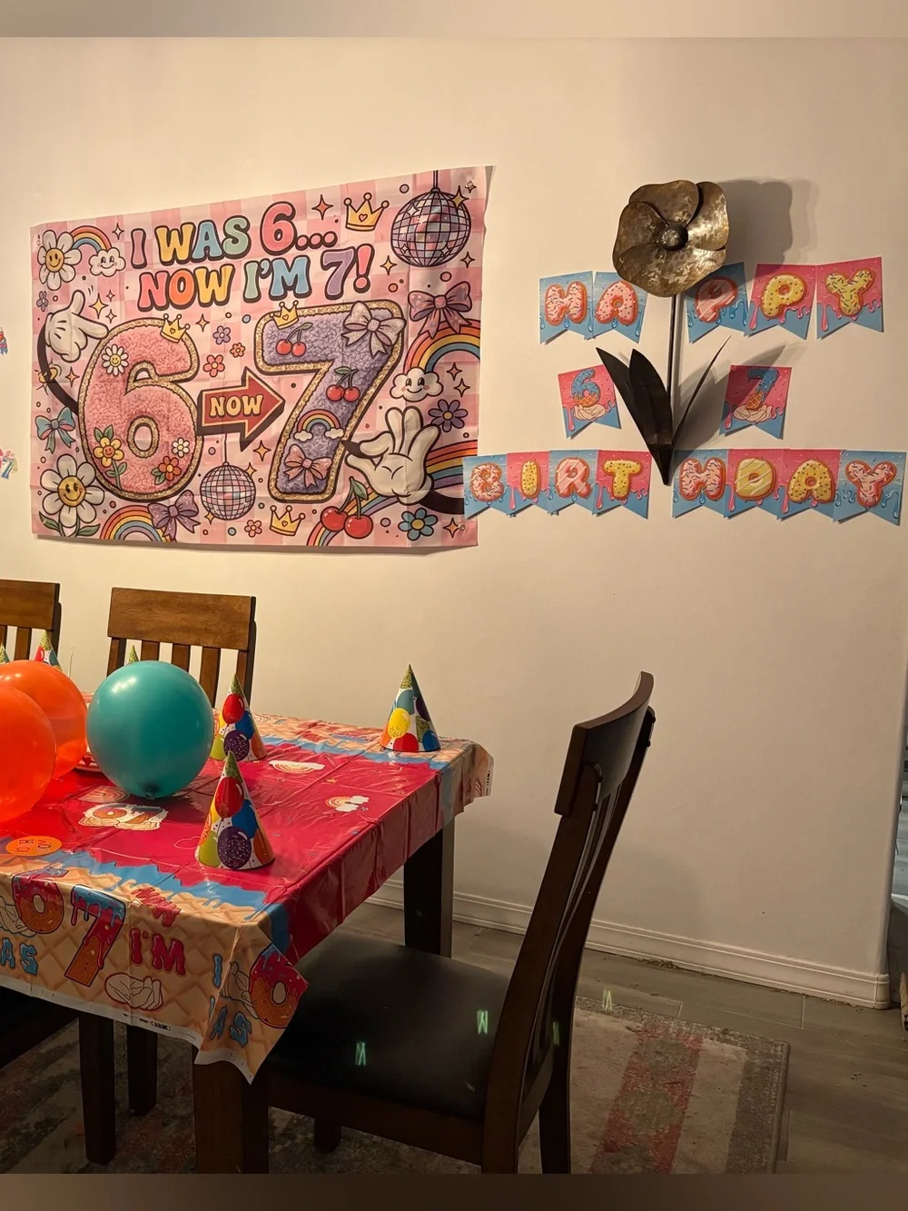 Colorful “6/7” Birthday Party Kit - Hats, Bags, Cups, decor etc